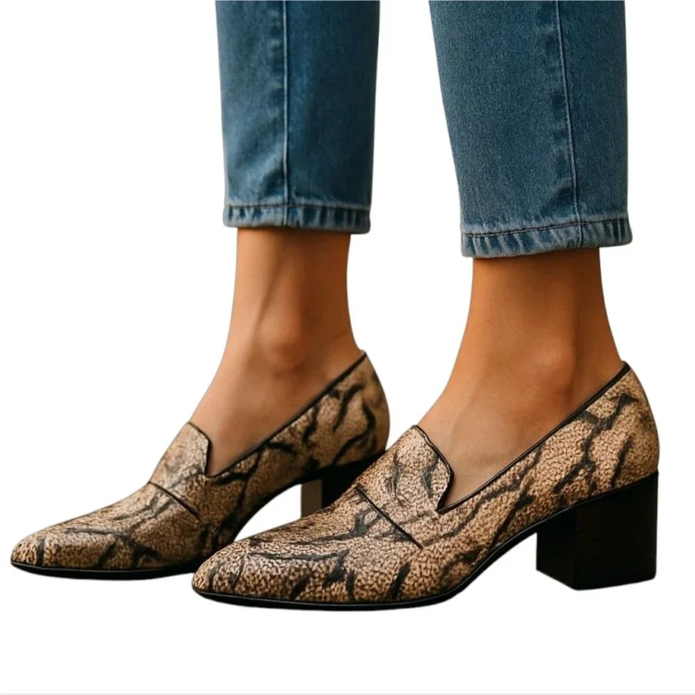 Vince Camuto Adealia leather snakeskin loafer block heel size 9.5 M stylish - Picture 2 of 9